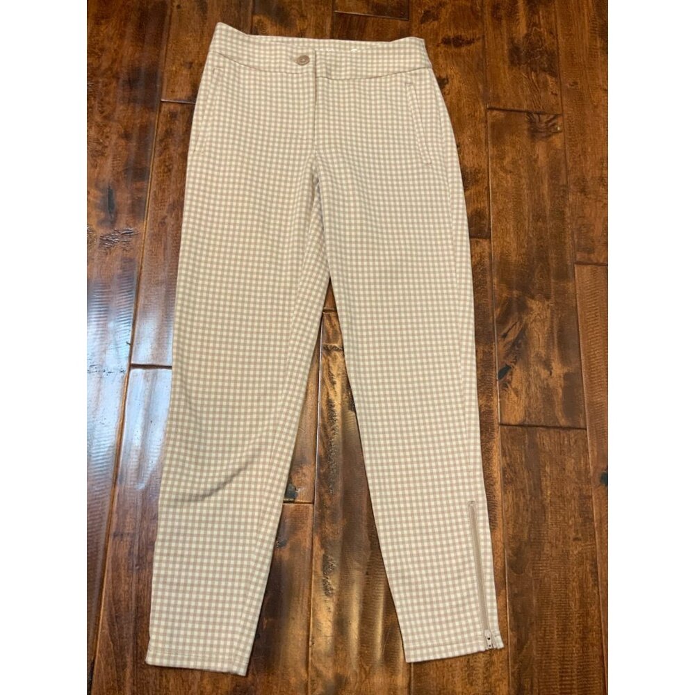Betabrand Light Brown Gingham Plaid Slim Leg Pants, Size XS